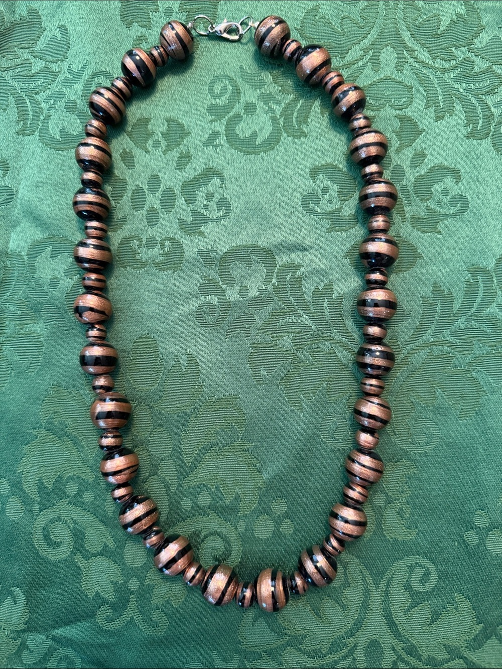 Striped Copper and Black Graduated Beaded Necklace - Women Jewelry - 22”